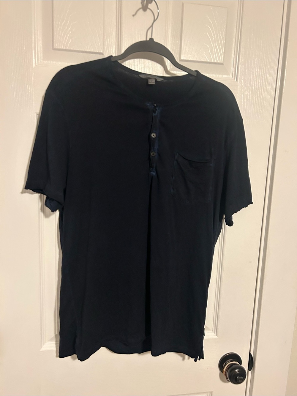 John Varvatos Dark Navy Short-Sleeve Henley with Pocket